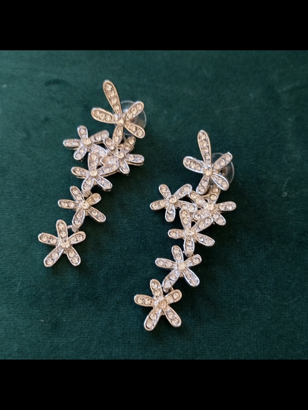 3/$21 Crystal Daisy Cascading Flower Stud Earrings - Silver Tone